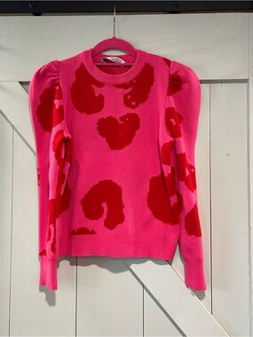CROSBY by Mollie Burch Pink Crewneck Sweater with Red Spot Pattern